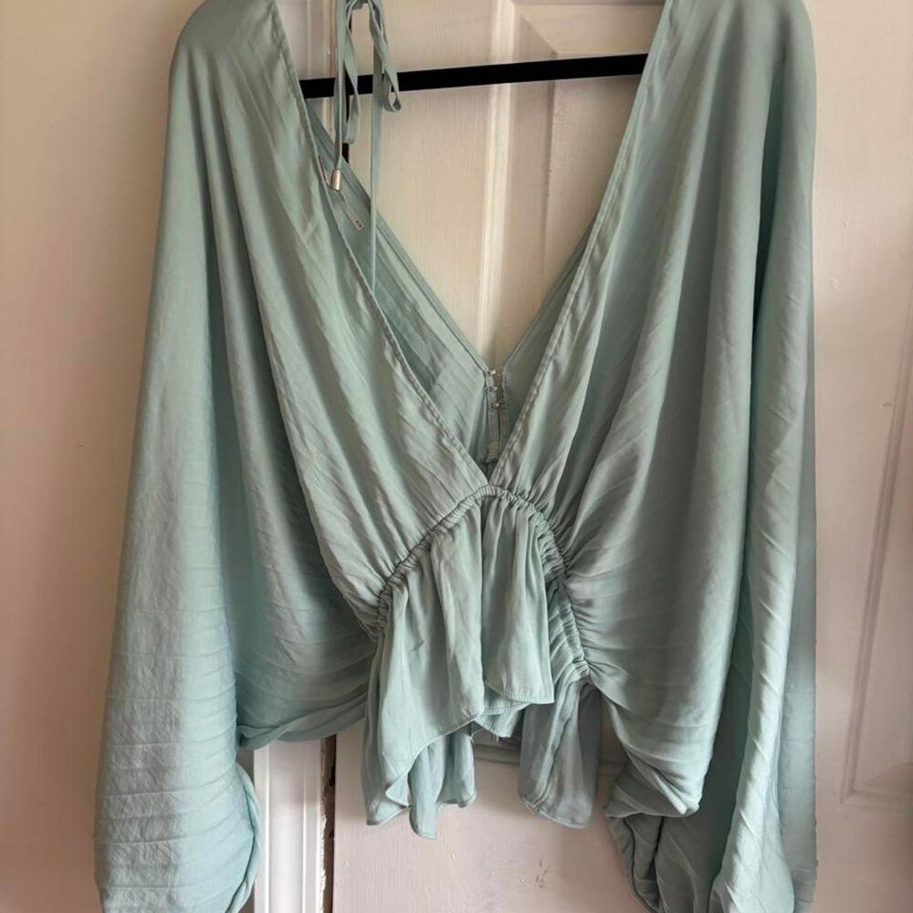 Free people light teal blouse - Picture 6 of 7